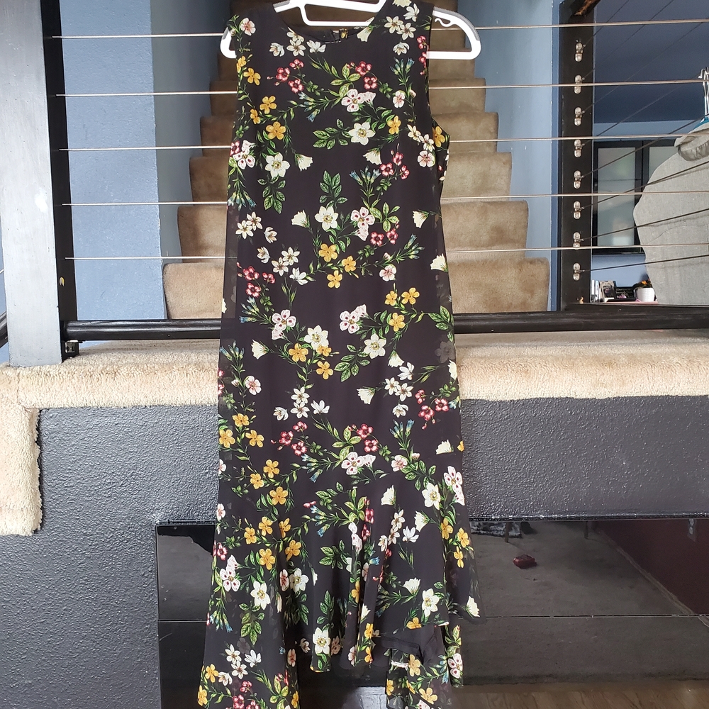 Calvin Klein Black and Yellow Floral Maxi Dress